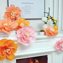 Crepe Paper Flowers, 10 Pcs Orange Pink Paper Flowers 12″ Handcrafted Flowers fo