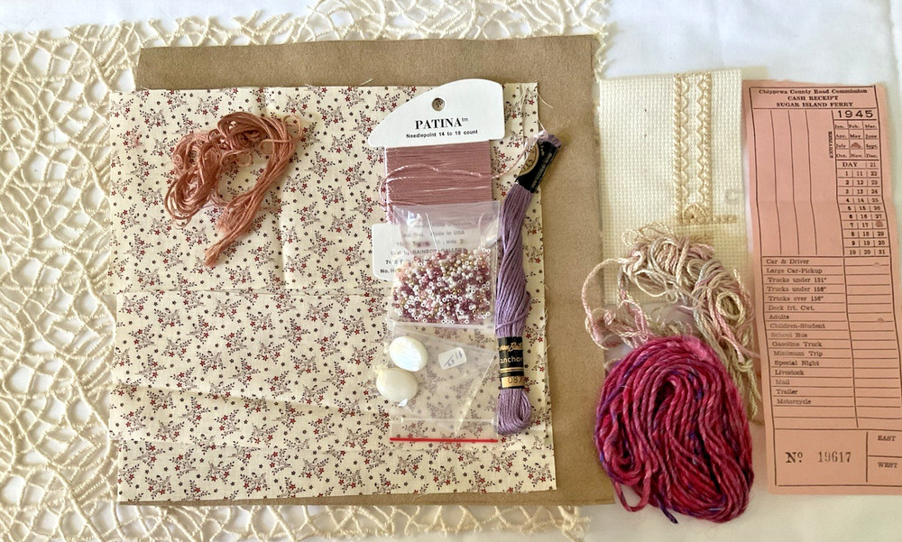 Junk Journaling Lot of 14 Fabrics Ephemera Seed Beads Cabochons Embroidered Web