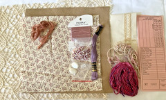 Junk Journaling Lot of 14 Fabrics Ephemera Seed Beads Cabochons Embroidered Web
