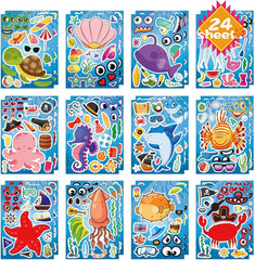24 Sheets Make Your Own Sea Animals Stickers for Kids Toddlers, Make-A-Face Stic