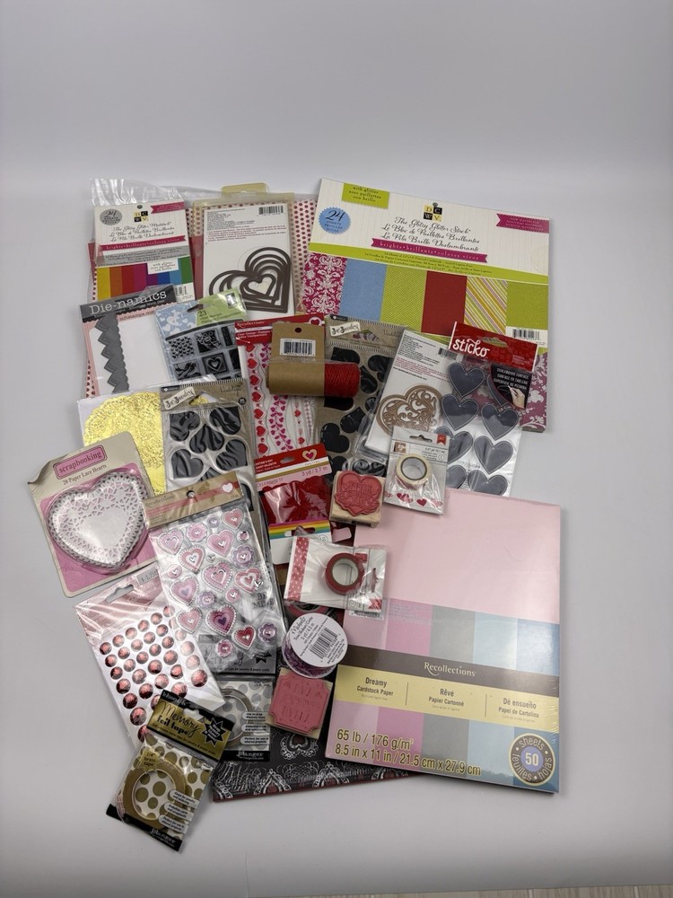 SCRAPBOOK LOT VALENTINES DAY Hearts Paper Stickers. Stamps Crafting
