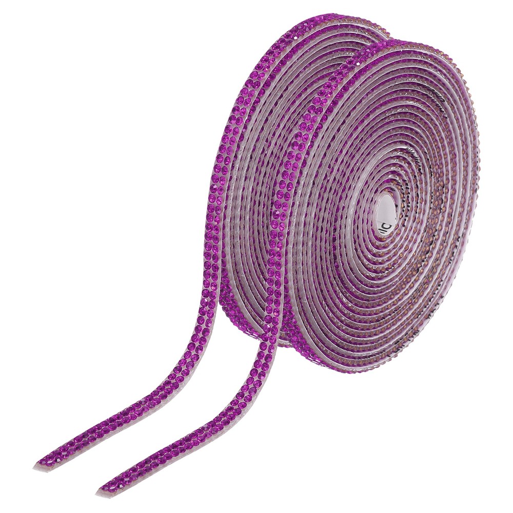 2Pcs Rhinestone Ribbon Bright Purple Adhesive Rhinestone Strip 0.16″ x 3 Yard