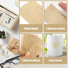 18 Sheets Small Gold Letter Stickers 3Mm Tiny Alphabet Number Stickers Mini Gold