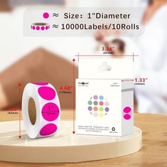 Fluorescent Pink Color-Code Dot Stickers, 10000 Labels