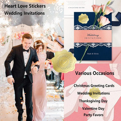 600 PCS Gold Heart Stickers, Embossed Wax Seal Gold Foil Stickers, Self-Adhesive