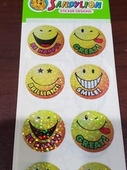 Sandylion Smiley Happy Face labels pkg pastel & gold glitter crazy mod prisma &