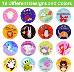 2 Rolls of 1000 Motivational Stickers, 1″ Diameter, 16 Designs for Kids