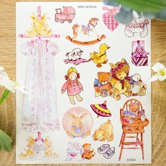 NRN Designs Stickers – Rare Vintage Cute Baby Toys Sticker Sheet – Scrapbooking