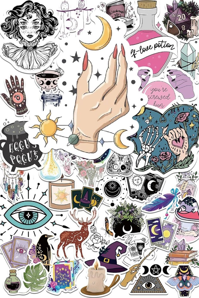 Spooky Stickers for Water Bottles Kindles, 50PCS Boho Witchy Aesthetic Stickers