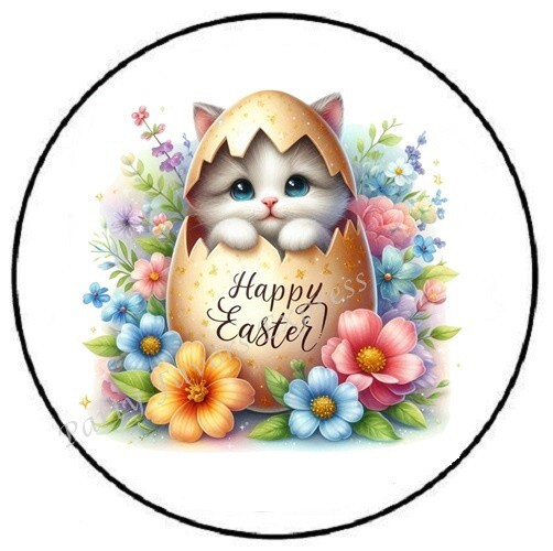 HAPPY EASTER KITTEN IN EASTER EGG ENVELOPE SEALS LABELS STICKERS PARTY FAVORS