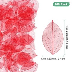 200-Pack Skeleton Leaves, Natural Rubber Leaves Vein[4-6cm, Bright Red]