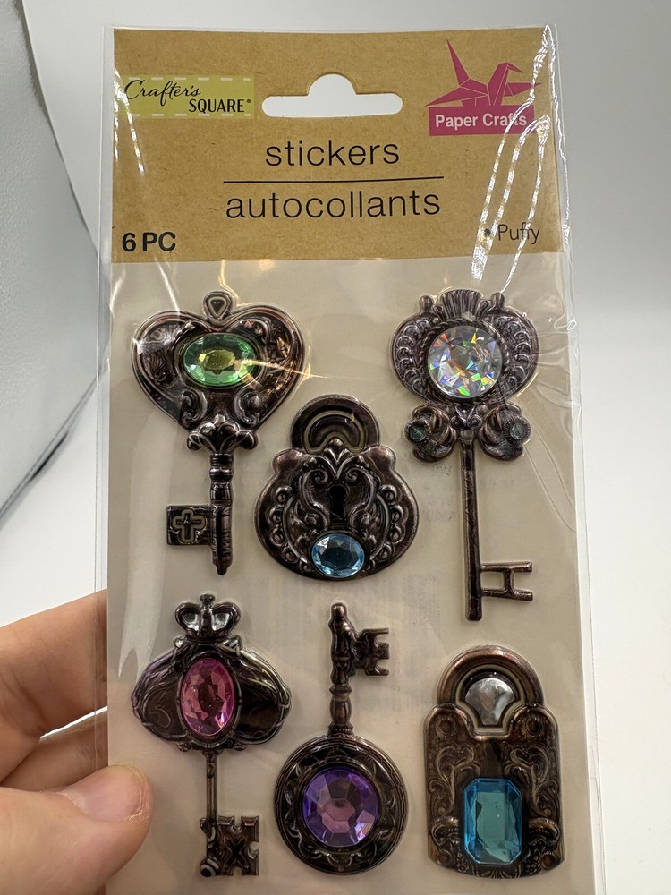 Crafter’s Square Puffy Key & Lock Jewel Stickers 6pc Paper Crafts
