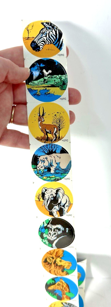 AFRICA JUNGLE ANIMALS Stickers Vintage Sandylion OTC Doctors Office Strip Of 7