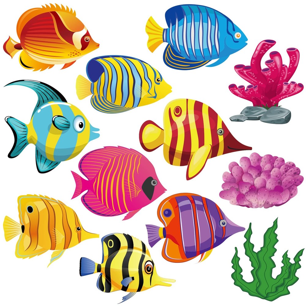 48 Pcs Fish Cutouts Paper Colorful Classroom 5.9 x inches, Assorted