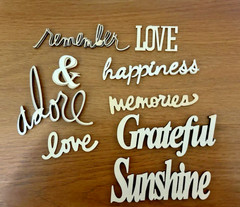 Wood embellishments- houses cameras words polaroid frames bubbles hearts crafts