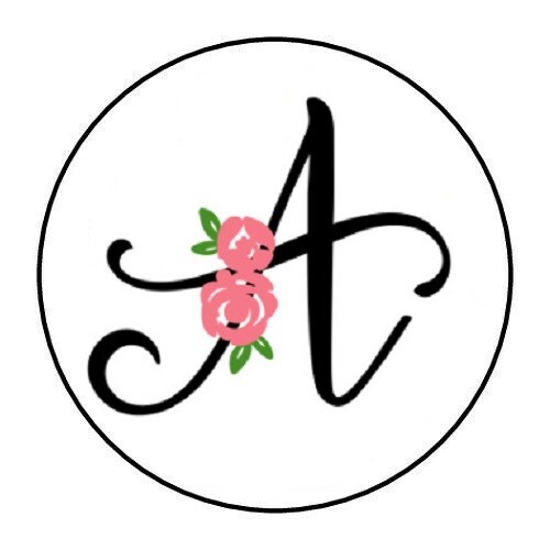 30 SCRIPT BLACK & FLORAL MONOGRAM LETTER ENVELOPE SEALS LABELS STICKERS 1.5″