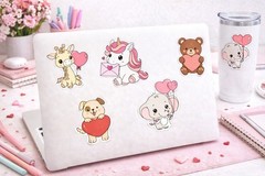 Valentine’s Day Cute Animals Sticker Set – 12 Piece