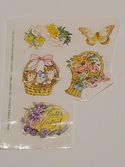 1980s Eastsr Stickers Hallmart Sheet Current Flowers Kittens Greetings Joy Vtg