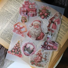 36 pcs Pink Christmas Translucent Vellum Matte Surface Paper Sticker Scrapbook