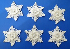 Crochet Christmas White Winter Snowflake Embellishment White Decoration 6 pc