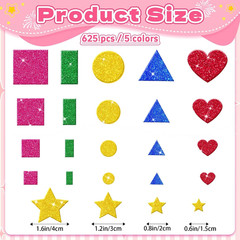 625Pc Glitter Foam Stickers Heart Star Circle Shape Sticker(5,Multicolour) | Sel