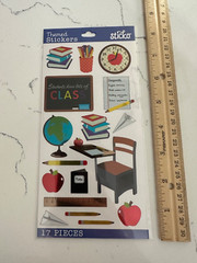 Sticko Themed Sticker 17PC Classroom Needs Books Desk Apple Clock Globe Pencil