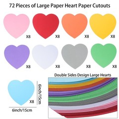 72 Pcs Heart Cutouts – 6 Inch Heart Shaped Cards – Assorted Color for Valenti…