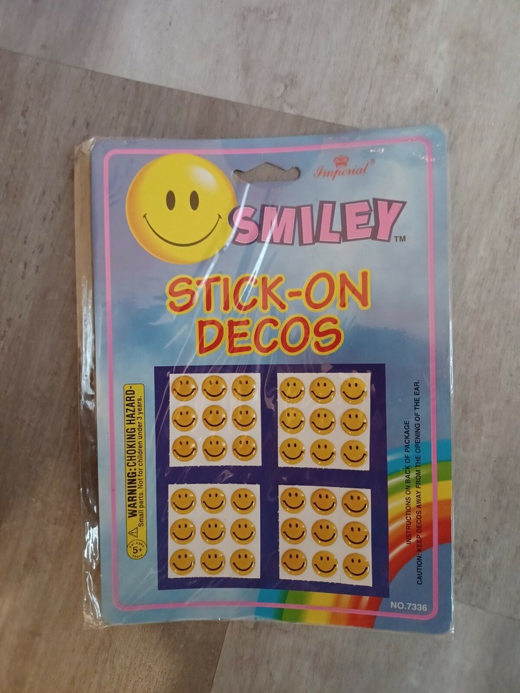 Vtg Imperial Smiley Face Stick On Decos/1992 Stickers/New In Package/36Decos