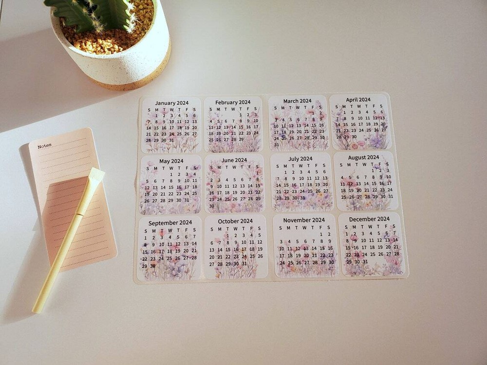 Mini Calendar Stickers with Flowers for Planners and Journals | Monthly Stickers