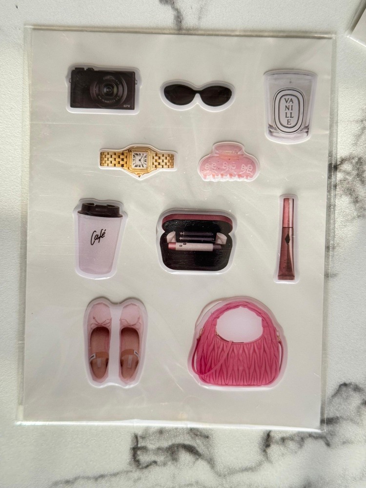 Puffy Stickers Sheet Fashion Accessories Pink Gold Black White Scrapbooking