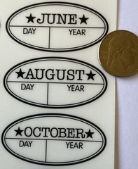 BLACK OVAL DATE LABEL Rub-On Transfers(4-3/4”x 7”)Months •Day•Year•Card Making•