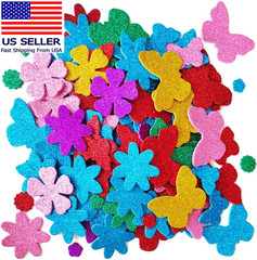 Glitter Foam Flower and Butterfly Shapes Stickers, Self-Adhesive Stickers Kid’S