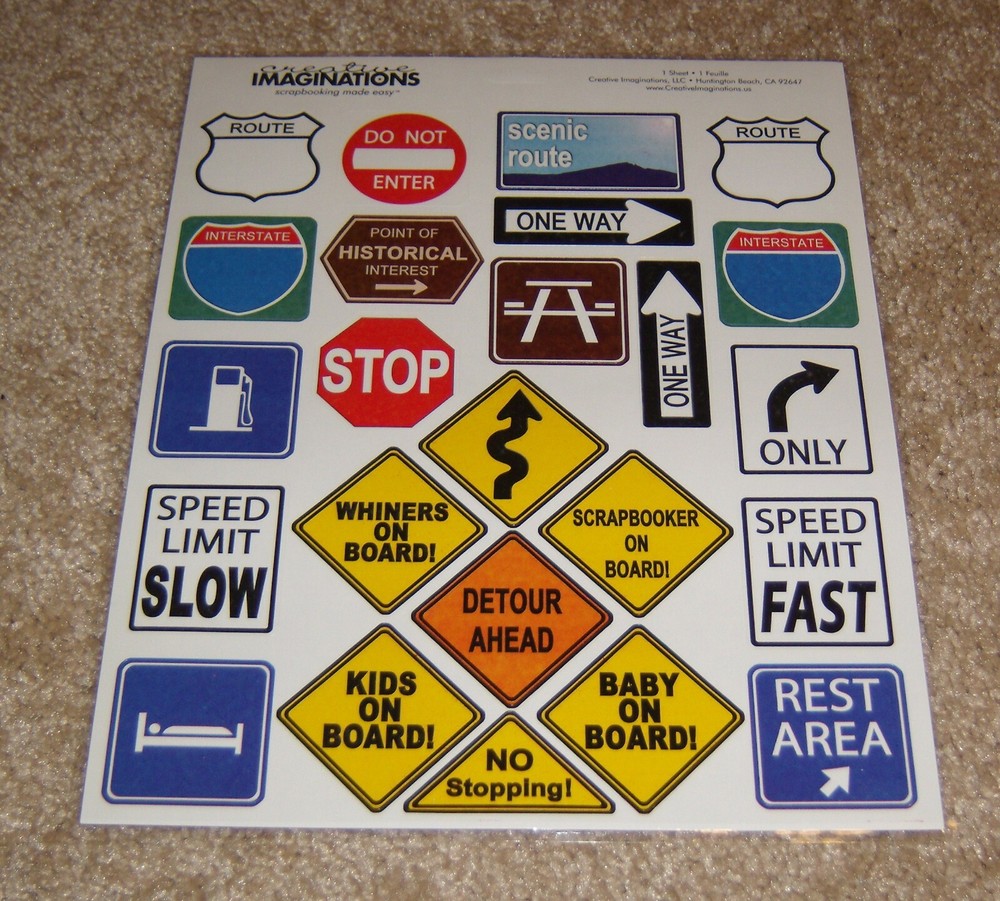 Creative Imaginations 8×10 Sticker Sheet ~ Road Signs