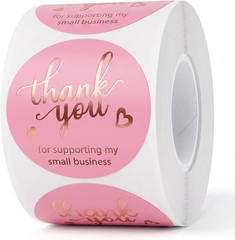 500Pcs Pink Thank You Stickers Roll – 4 Rose Gold Foil Font Designs, 1.5 Inch Th