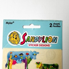 Vintage Sandylion Cow Stickers NOS Sealed Mylar 2 Sheet Y2K Sunflower Fish Scene