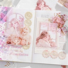 Cute Girls Cats Transparent PET Stickers 30Pcs Diary Planner Decorative Collage