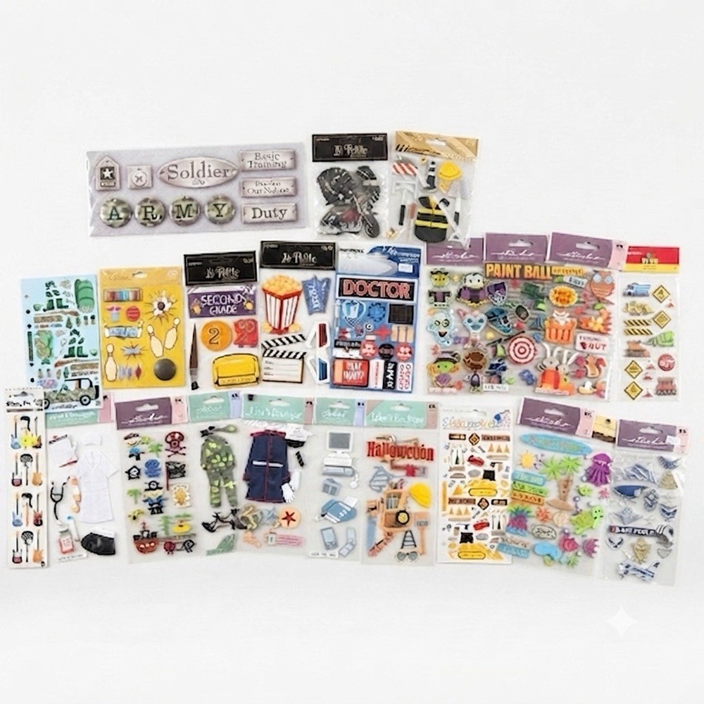 Scrapbook Sticker Destash Lot 23 Packs Jolee Sticko Mixed Themes Sealed