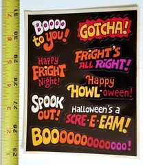 VTG HALLOWEEN STICKER 2 SHEETS BLACK ORANGE BOO SCARY HORROR MONSTER GHOST DECAL