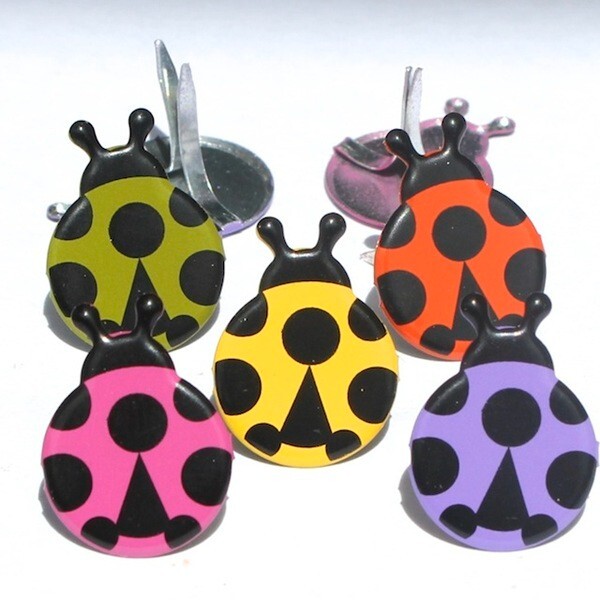 COLORED LADYBUG SCRAPBOOKING DECORATIVE BRADS EYELET OUTLET 8 PCS 5 COLORS