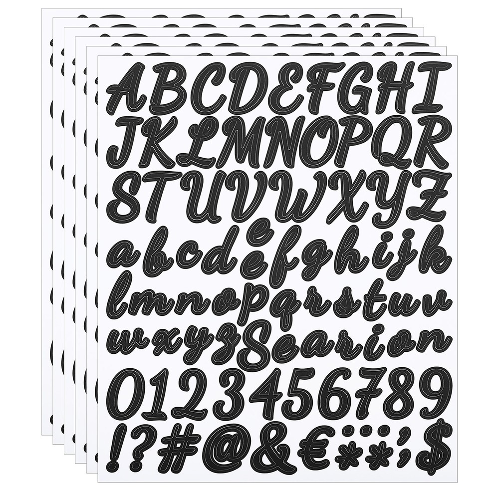 Alphabet Letters Numbers Stickers, 6 Sheets Self Adhesive Cursive Decal, Black