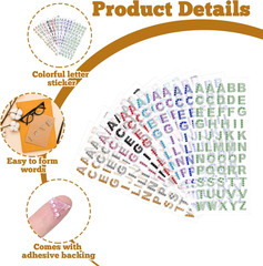 9 Sheets Glitter Alphabet Stickers, 495 Pcs 0.6″ A-Z Rhinestone Letter Stickers