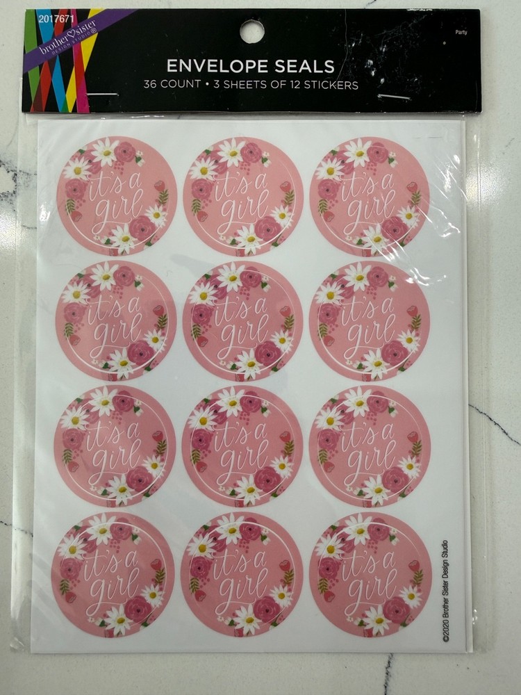 Brother Sister Design Studio»It’s A Girl» Envelope Seals Baby Shower 36 Stickers