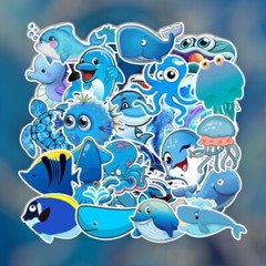 Ocean Animals Stickers Dolphin Sharks Turtles Travel Decals Blue Beach 49pc