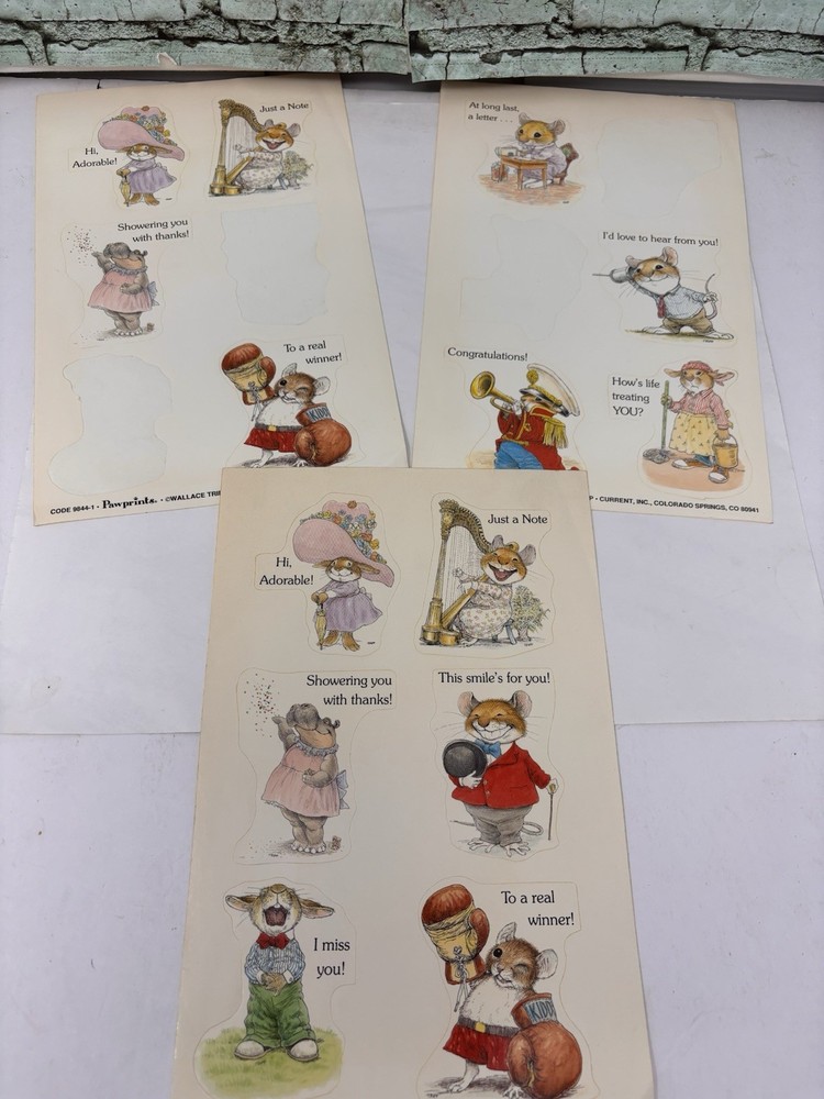 Lot Vtg Wallace Tripp Pawprints Current Mouse Mice Hippo Rabbit Stickers Sheets