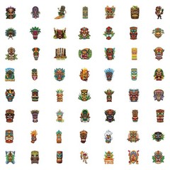 20Pcs Random Indigenous Graphics Tiki Aboriginal Face Mask Waterproof Sticker