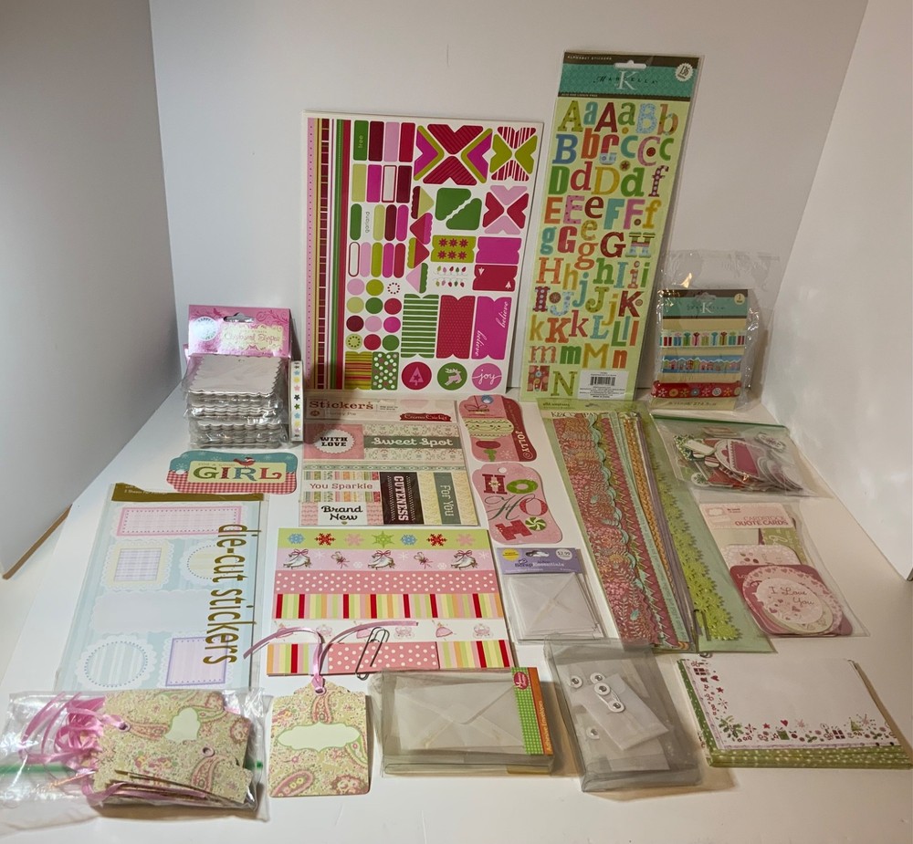 Large Scrapbooking Craft Lot (22) PINK! Christmas & Every Day Stickers, Die Cuts