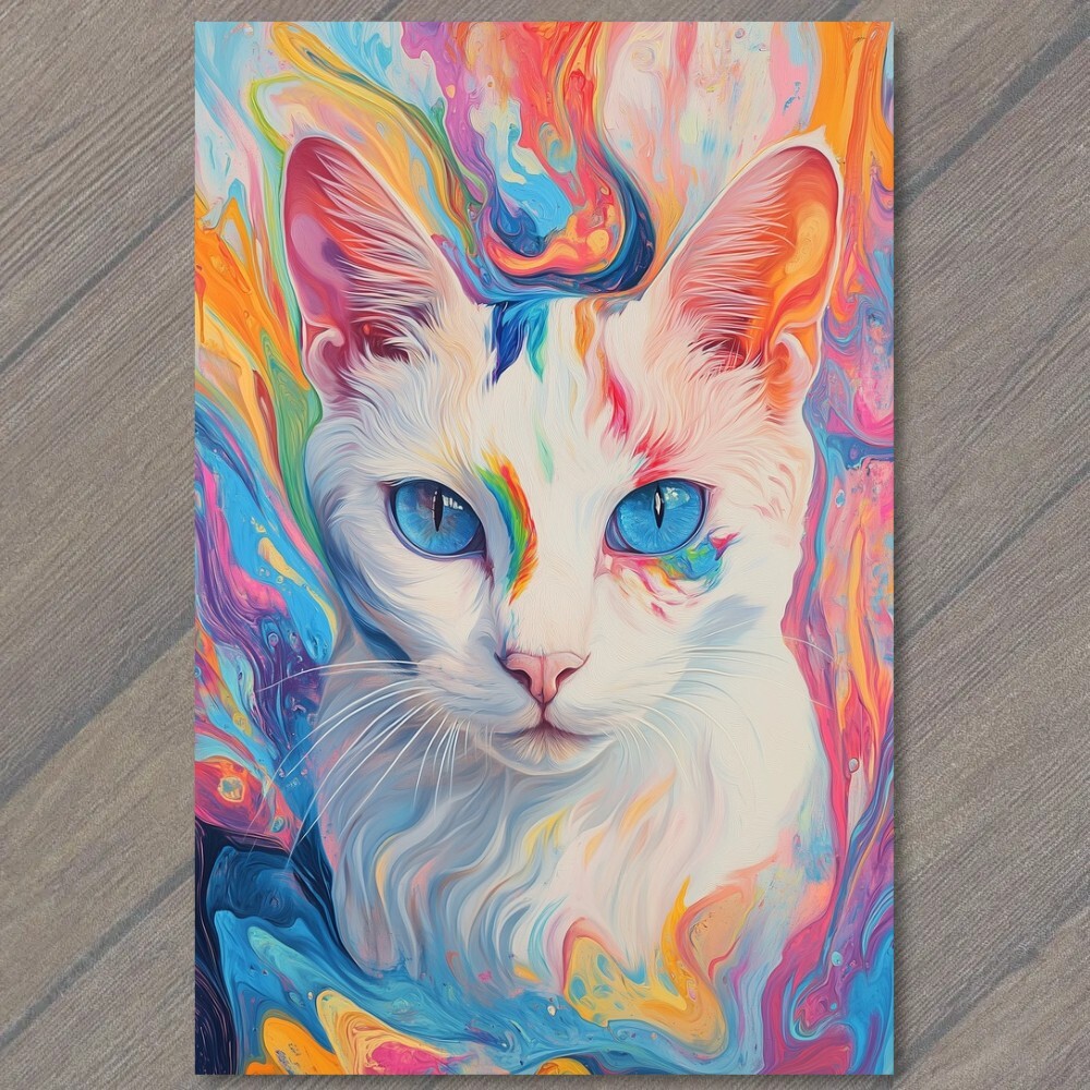 STICKER Colorful Cat Portrait Vibrant Splatter Paint Abstract Style Blue