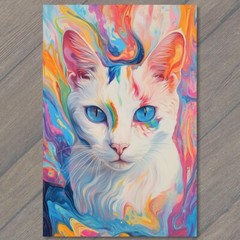 STICKER Colorful Cat Portrait Vibrant Splatter Paint Abstract Style Blue
