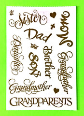 Family Member Words PSX Design Sticker Sheet Daughter Brother Sister Dad Mom