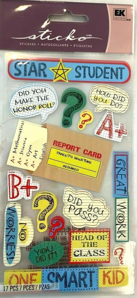 SCHOOL Star Student Honor Roll Report Card Smart Great Class Sticko Stickers